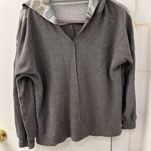 POL Gray Camo Cowl Neck Sweater